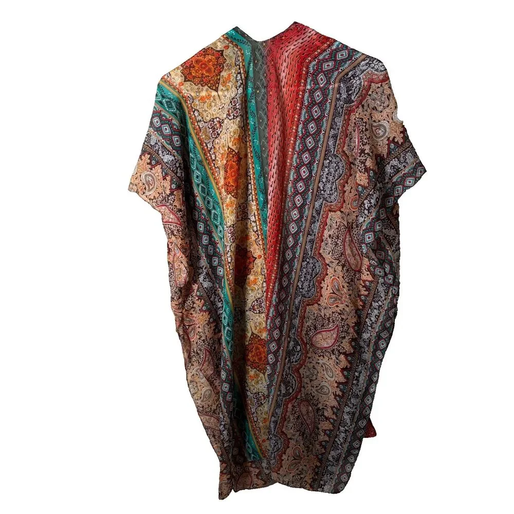 Jessica McClintock Shawl Women's One Size Boho Colorful Sheer Rhinestone